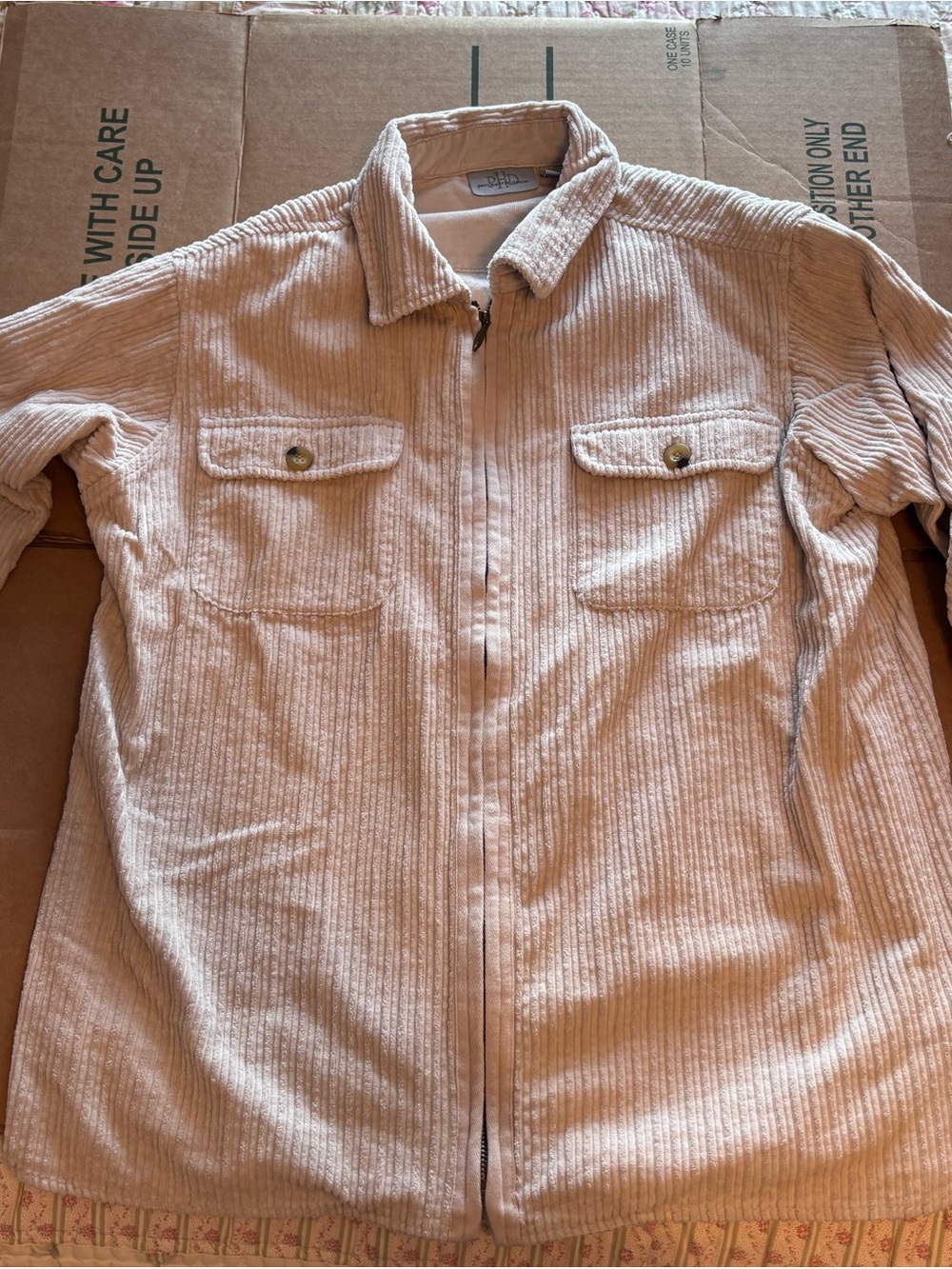 Lightweight Beige Corduroy Shirt Jacket - Women's Zip-Front